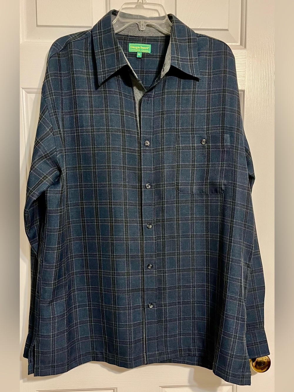 Giorgio Inserti Men’s Navy and Cream Plaid Button-Down Shirt
